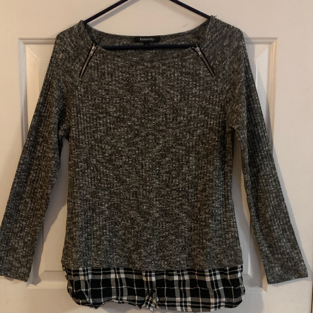 Relativity Gray Plaid Hem Tunic